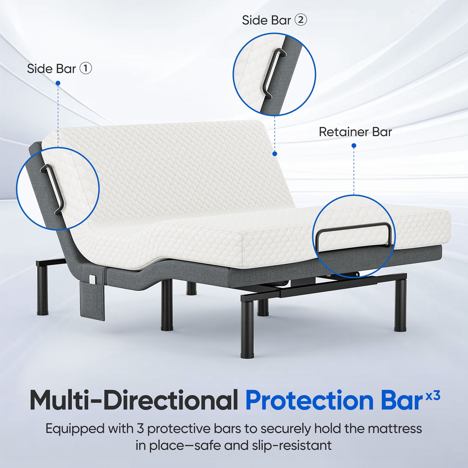 Adjustable Massage Bed Frame Base Massage Wireless Remote USB Ports King Queen
