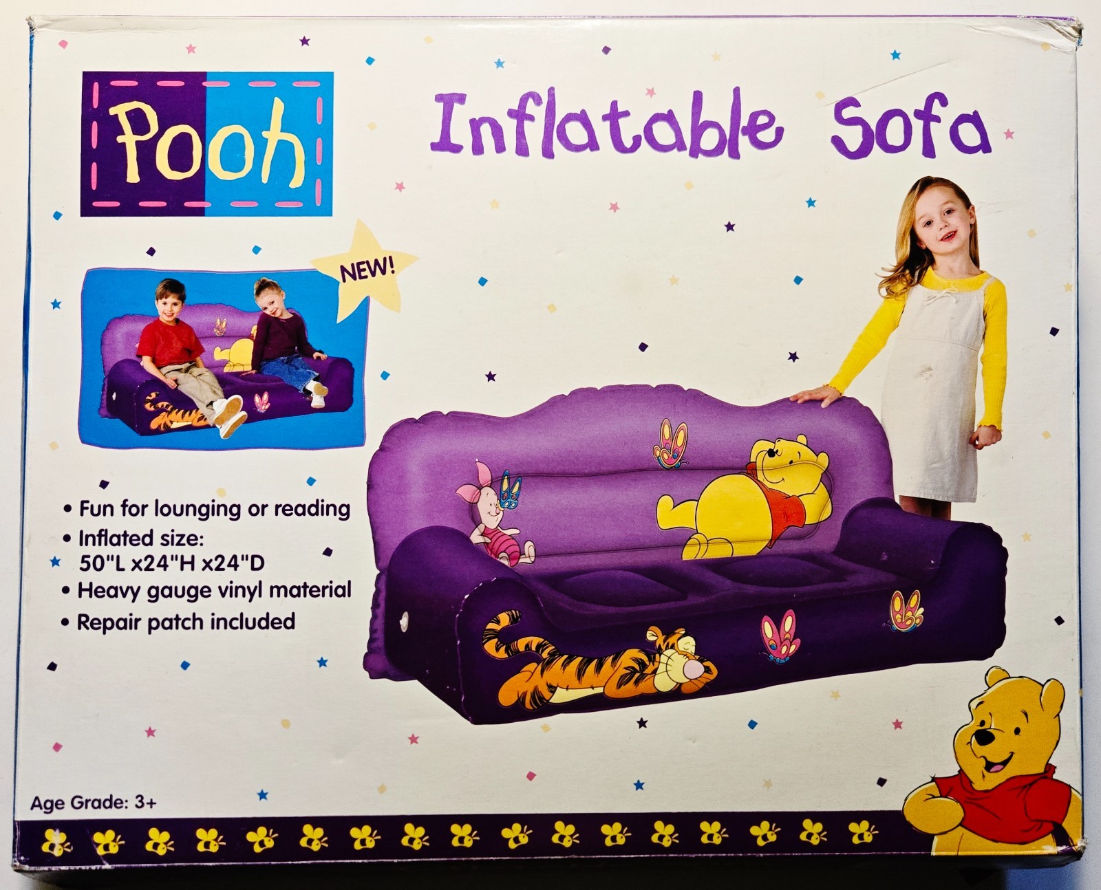 Vintage 1990s Winnie the Pooh 50″ Inflatable Sofa *NEW IN BOX* Disney RARE Couch