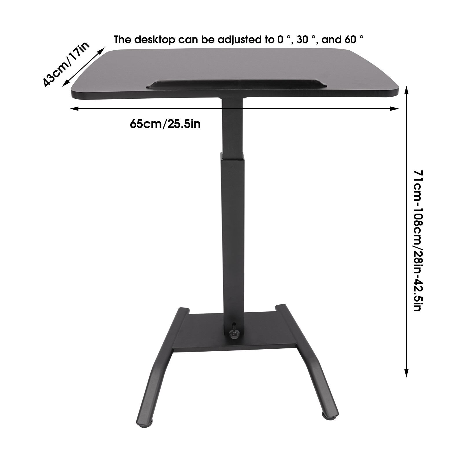 Adjustable Rolling Podium Desk Standing Lifting Computer Desk Black 25.5*17in