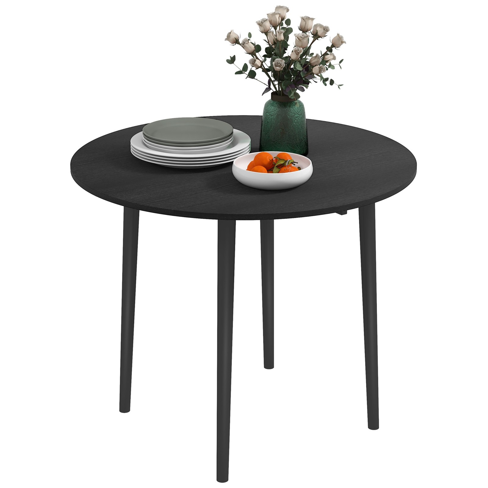 HOMCOM Foldable Dining Table, Round Drop Leaf Table with Wood Legs Refurbished