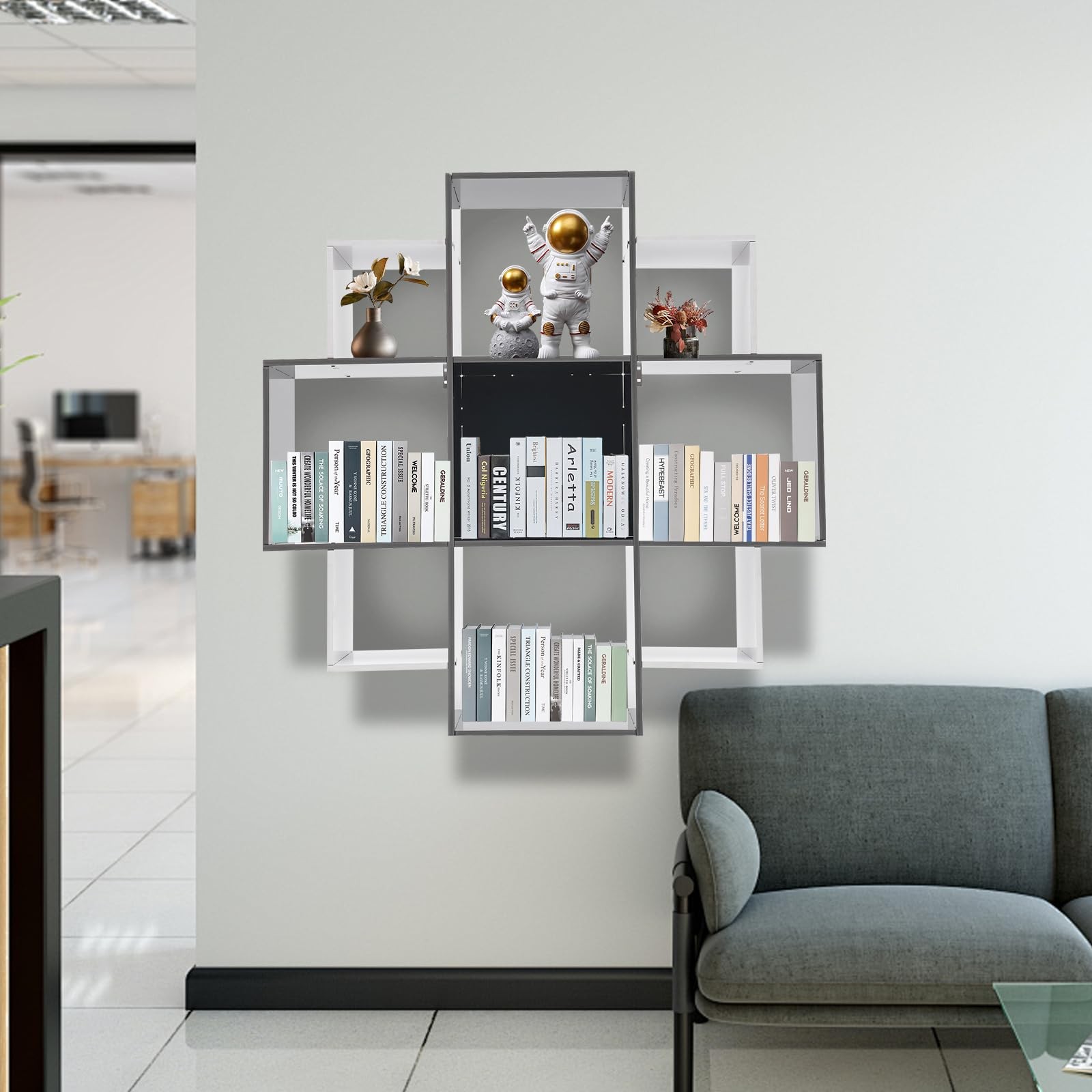 3 Tier Wall Mount Shelf 9 Compartments Floating Bookcase Home Office Black White
