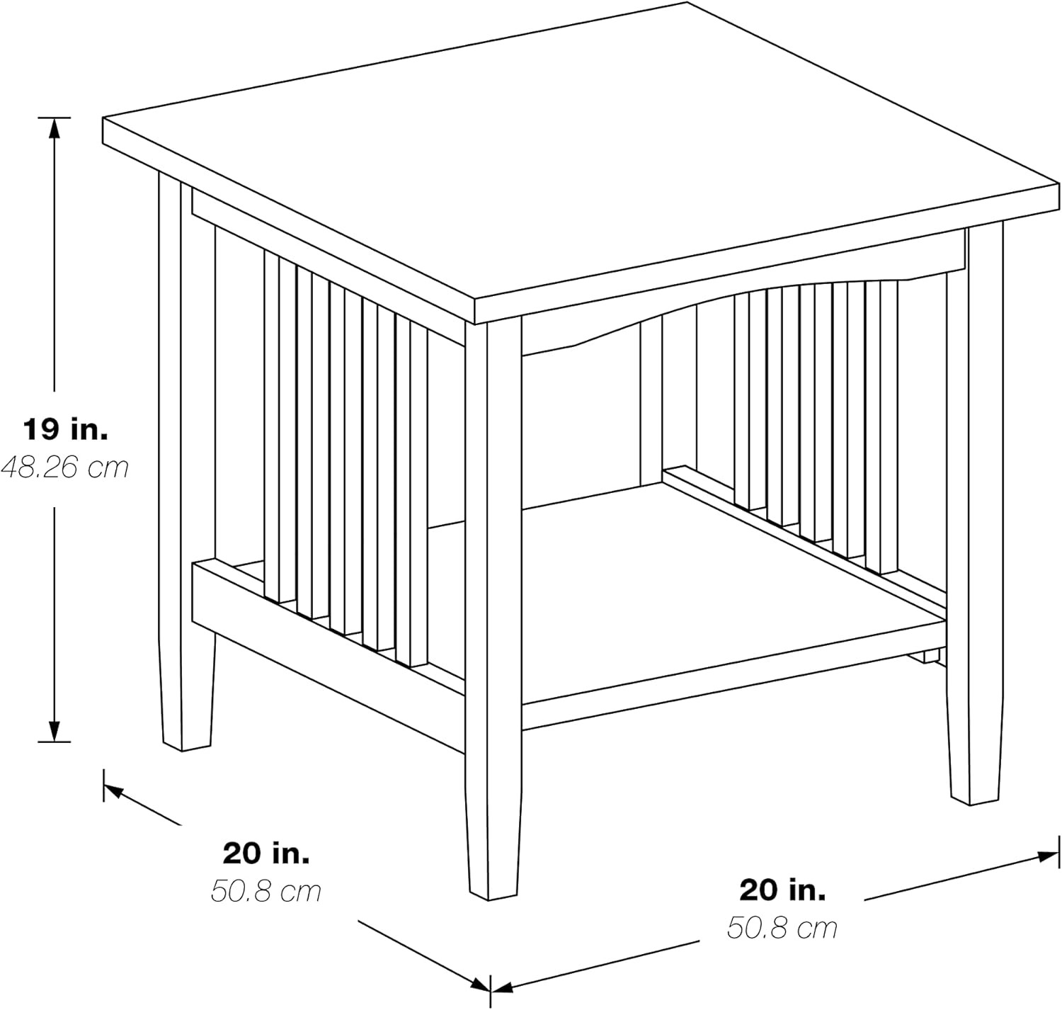 Sierra End Table with Lower Storage Shelf and Mission Style Side Panels, Ash Bro