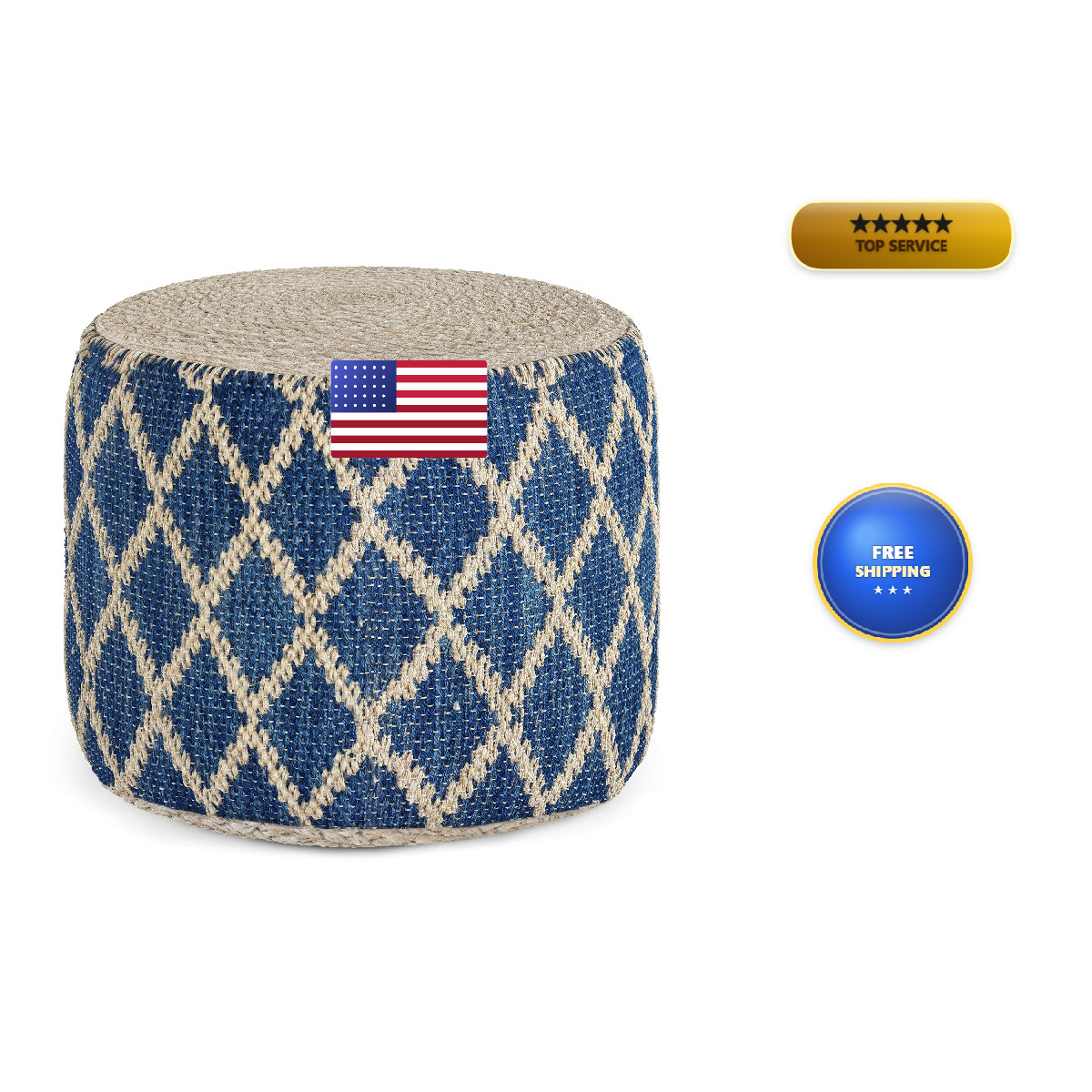 Simplihome Edgeley – 18 Inch Wide Handwoven Jute And Cotton Ottoman In
