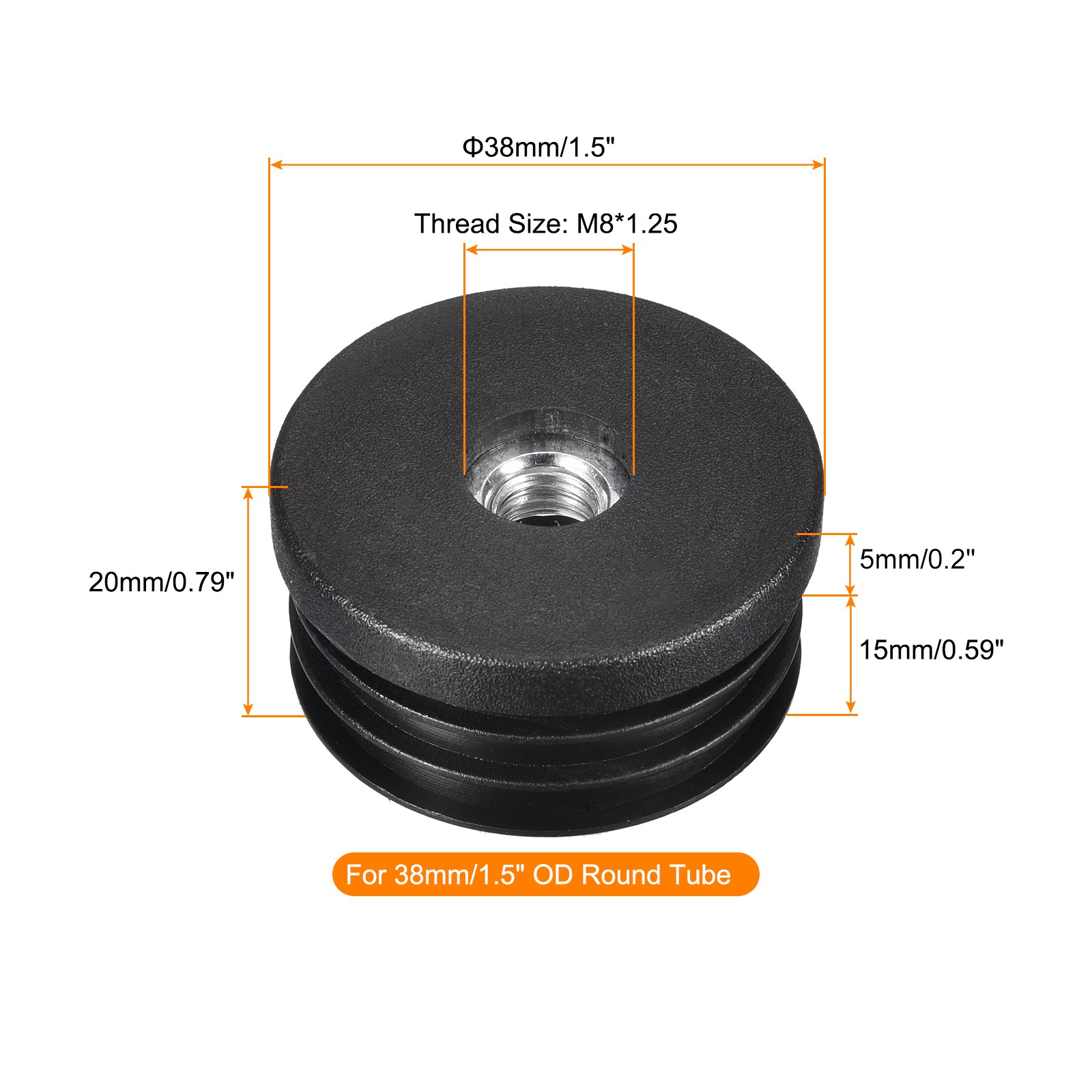 4Pcs Round Black Tube Inserts with M8Thread for 38mm/1.5″ OD Round Tube]