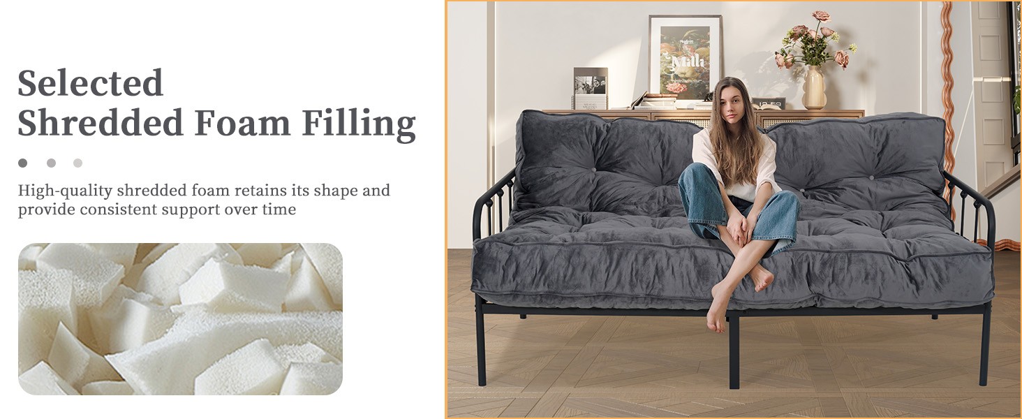 8” Futon Mattress Full Size, Extra Thick Foldable Futon Sofa Bed Couch, Shredded
