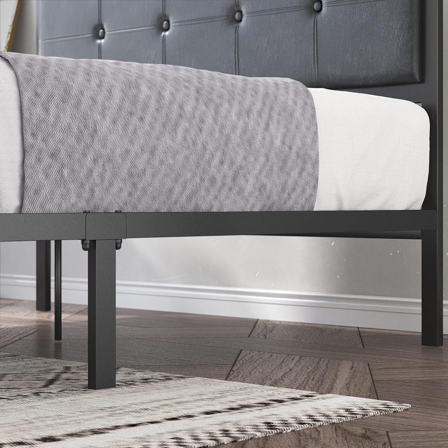 Cherie Full Metal Platform Bed Frame with Faux Leather Headboard, Easy Assembly