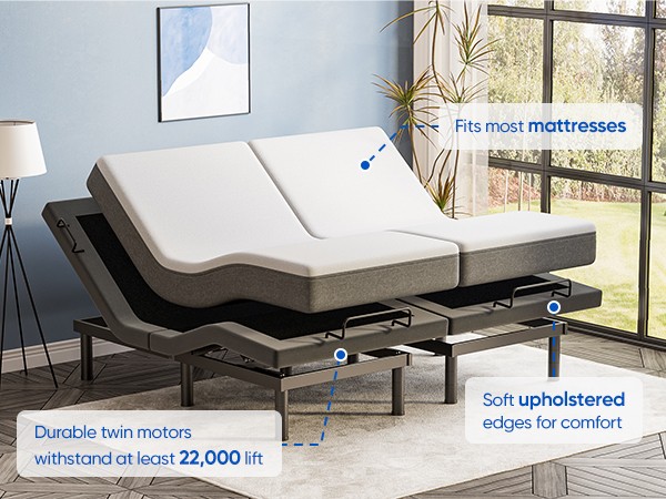 Adjustable Massage Bed Frame Base Massage Wireless Remote USB Ports King Queen