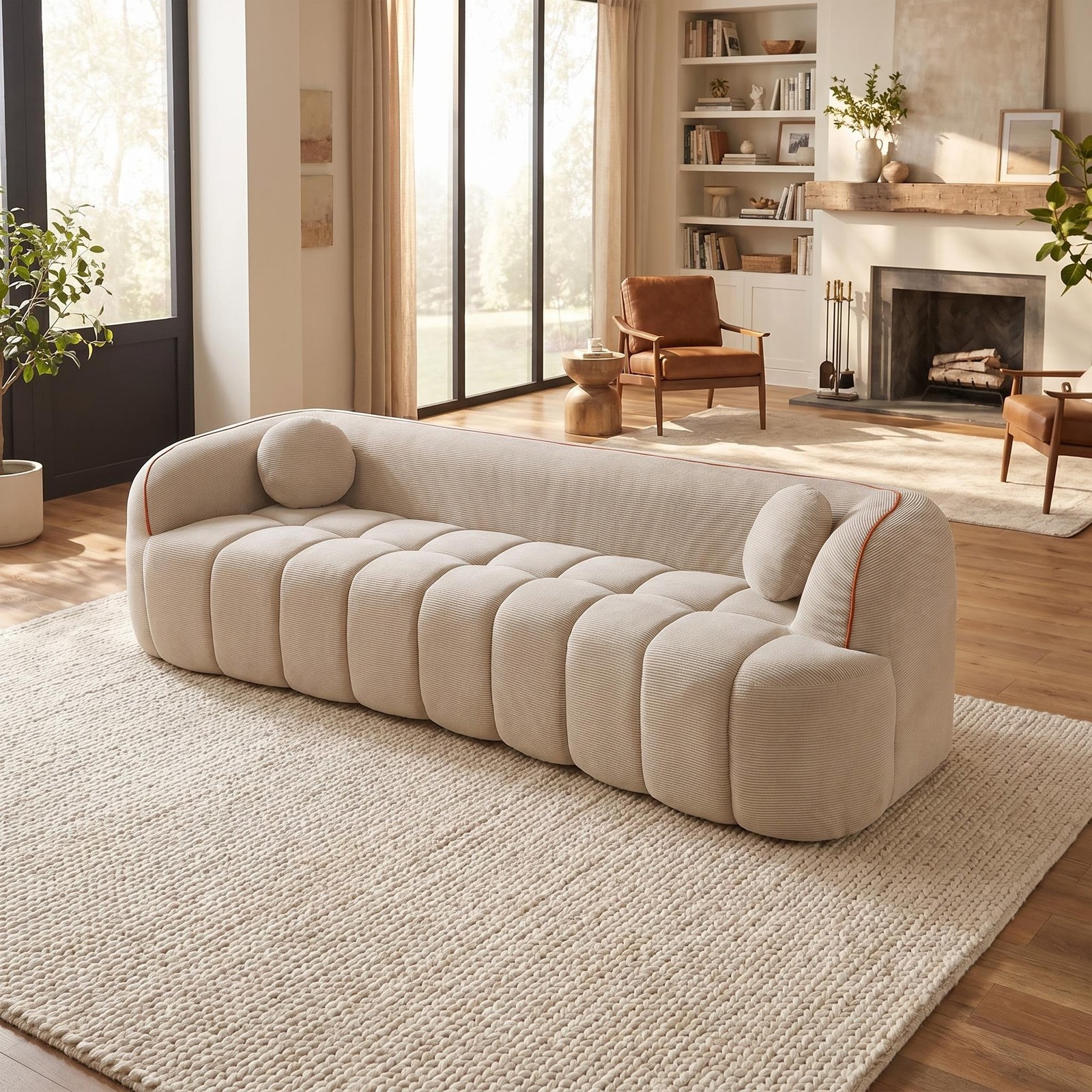 3-Seater Cloud Couch Corduroy Sofa 98.4″ No Assembly Required
