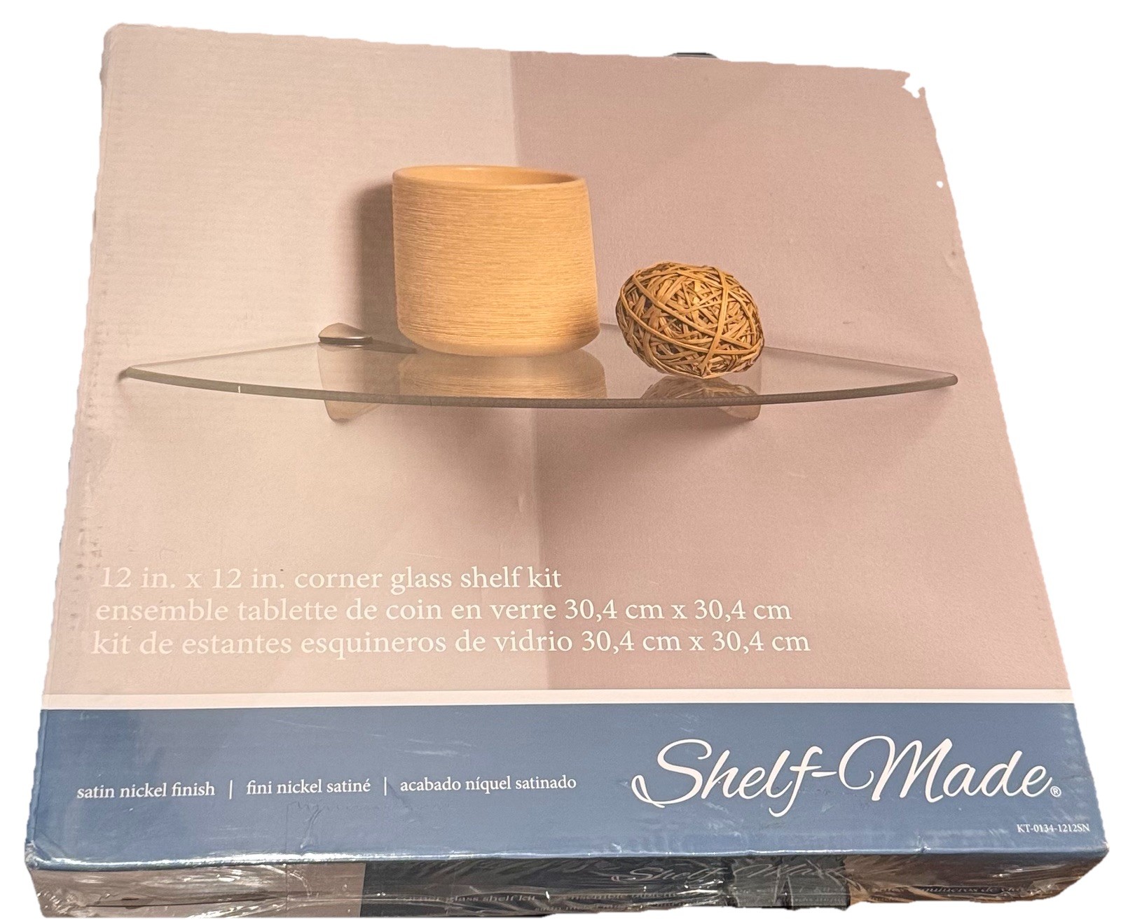 Shelf-Made 12 in. x 12 in. Corner Glass Shelf Kit Sleek Satin Nickel finish