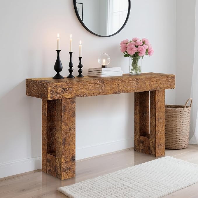 63″ Farmhouse Console Table Long Entryway Console Table Solid Wood Console Table