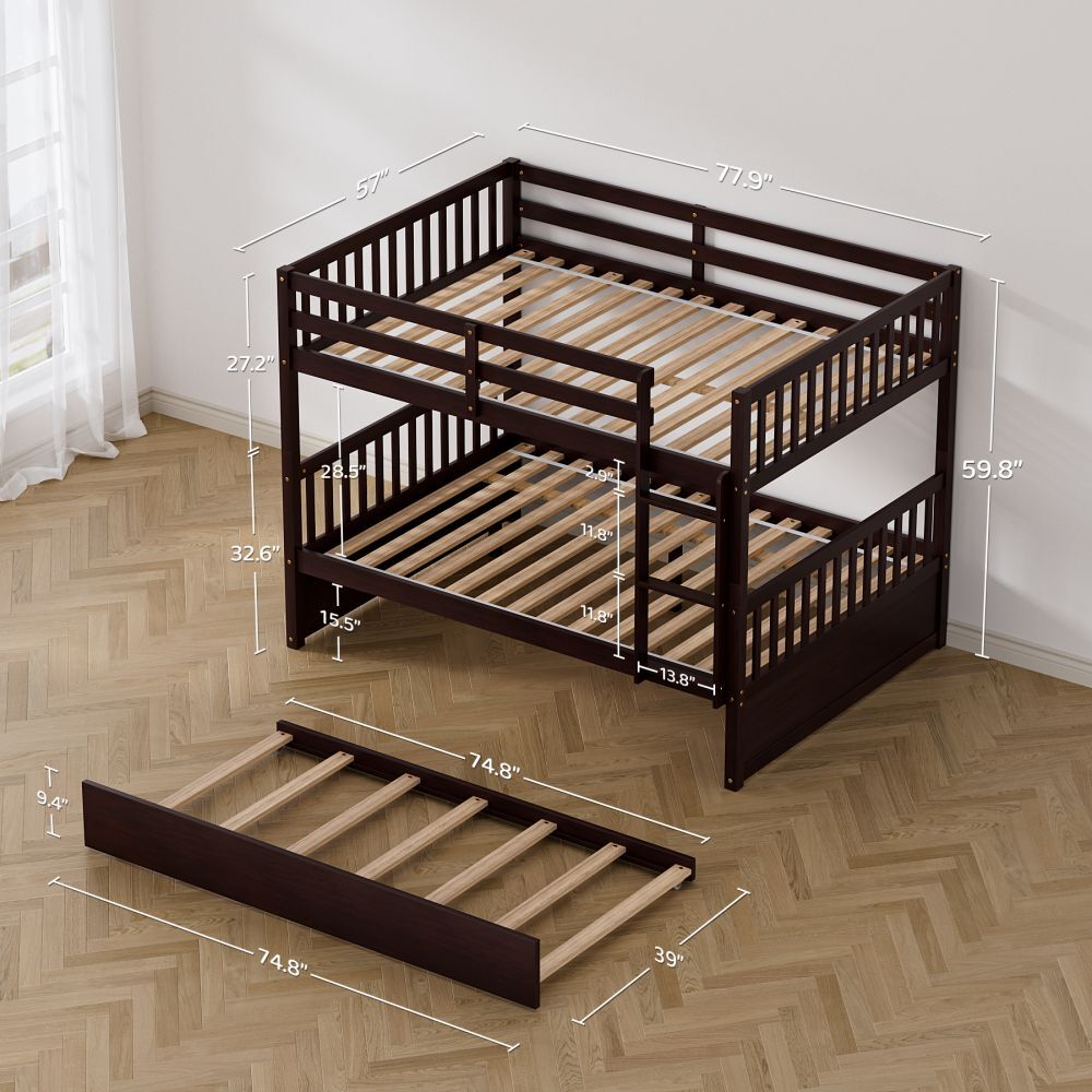 Full Over Full Bunk Bed with Trundle Convertible To 2 Full Size Platform Bed