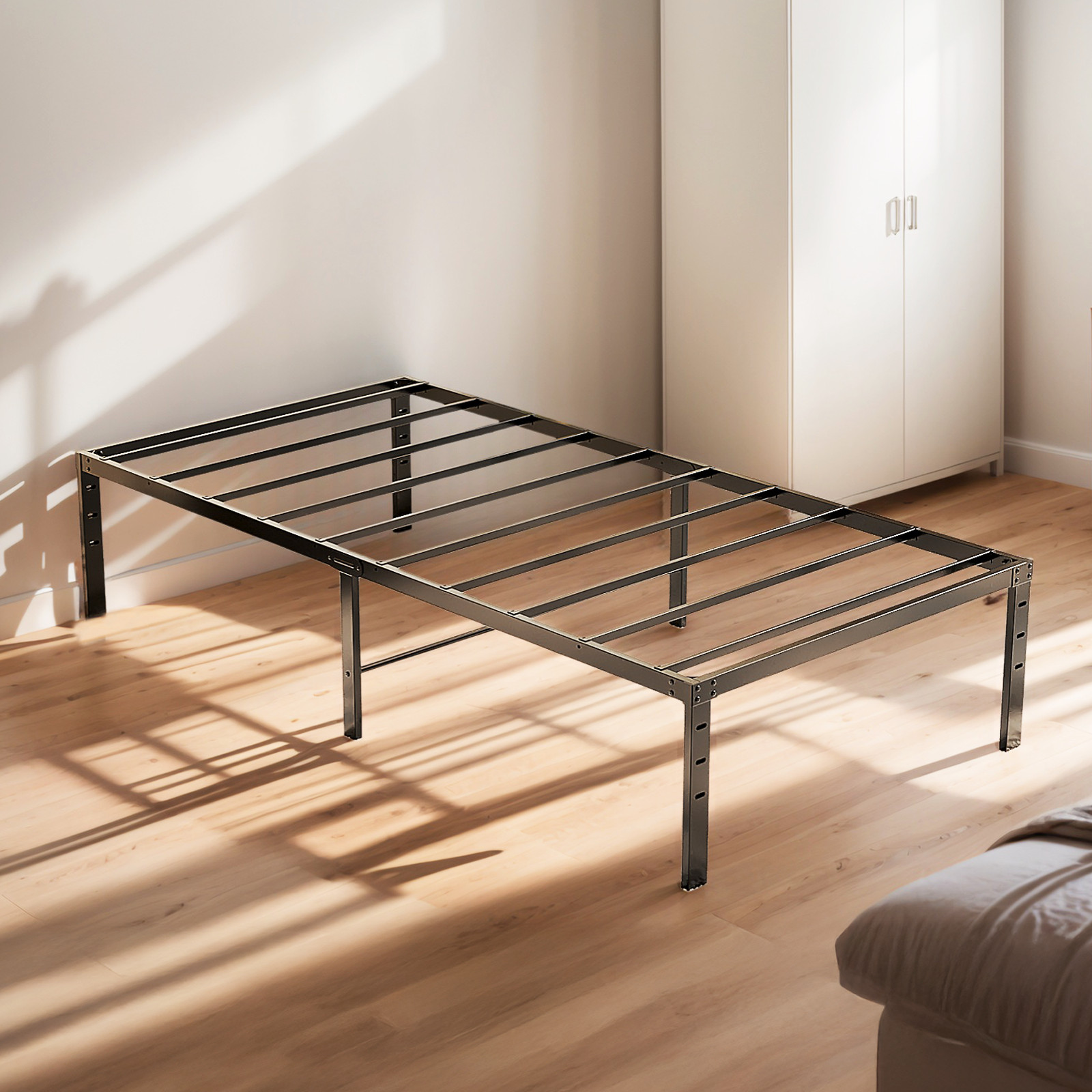 Twin Size Metal Slat Bed Frame Mattress Foundation Heavy Duty Platform Black