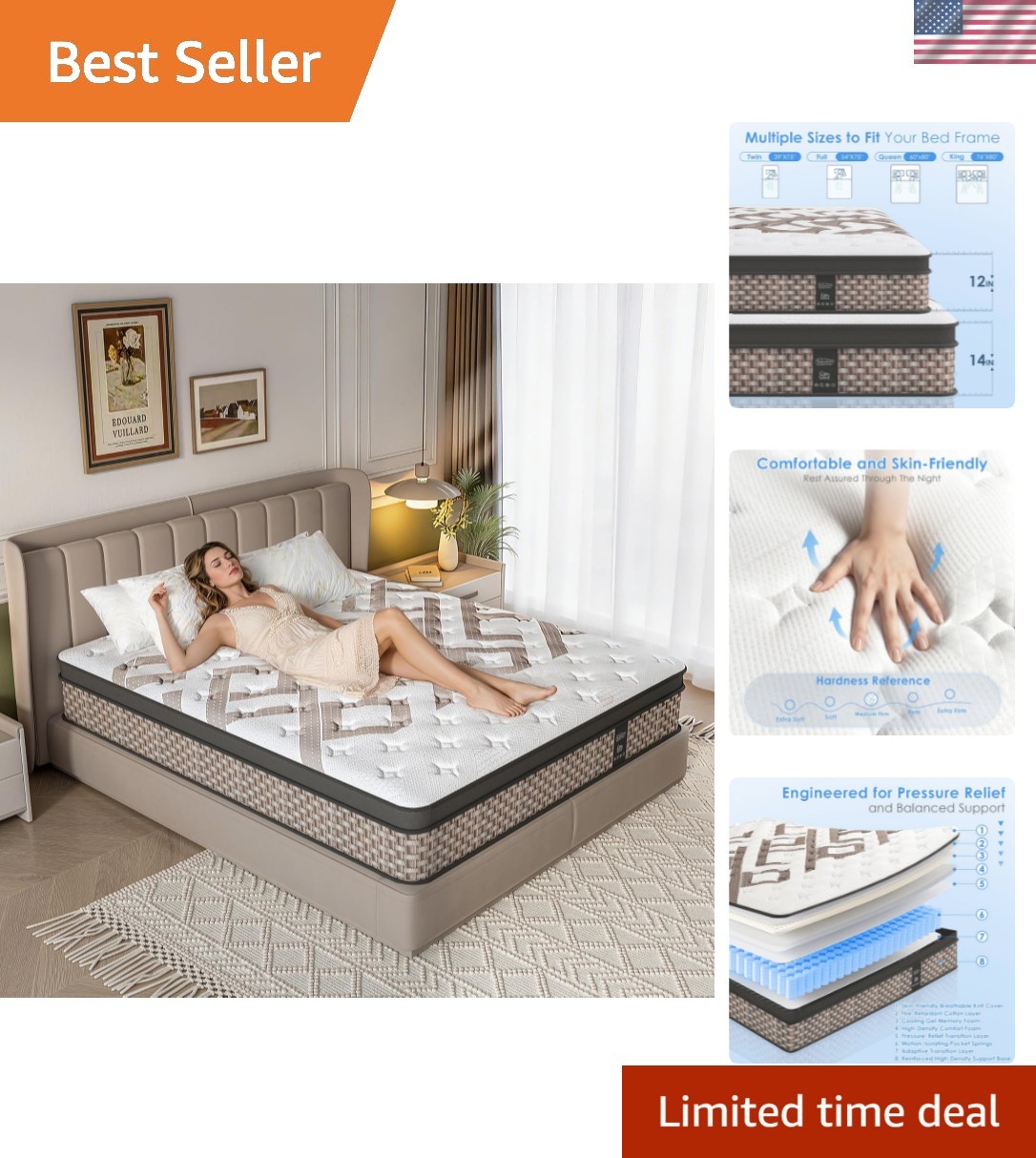 Full Mattress 12 Inch, Hybrid Mattress in a Box, Medium Firm for Back & Lumba…