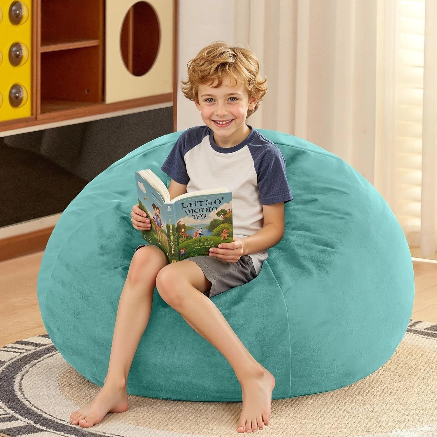 Luxurious 2FT Teardrop Bean Bag Chair in Aqua Ombre with Removable Cover