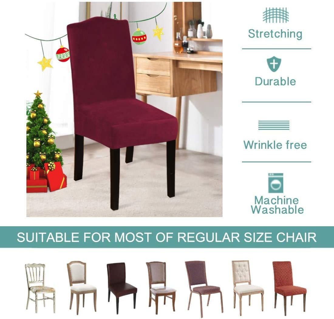 Set of 4 Burgundy Velvet Chair Slipcovers – Durable & Easy Care for Dining Rooms
