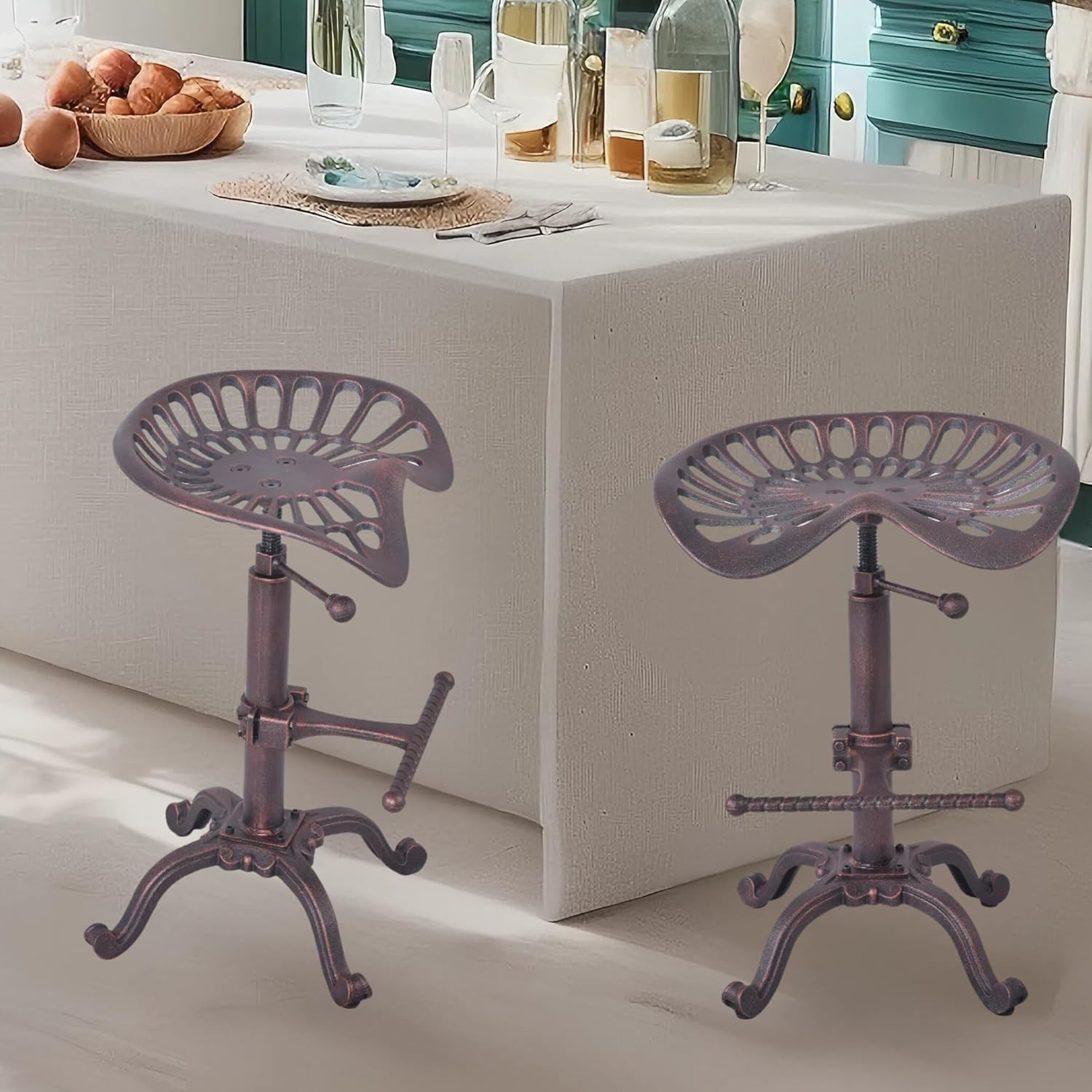 Adjustable Rustic Tractor Seat Bar Stool – Copper & Cast Iron Design