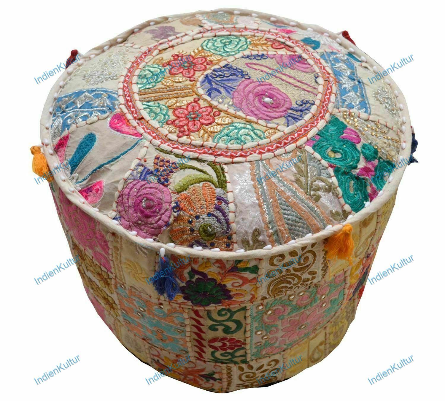 Floral Pouf Ottoman Indian Ottoman Handmade Pouffe Foot Stool Cover Decor