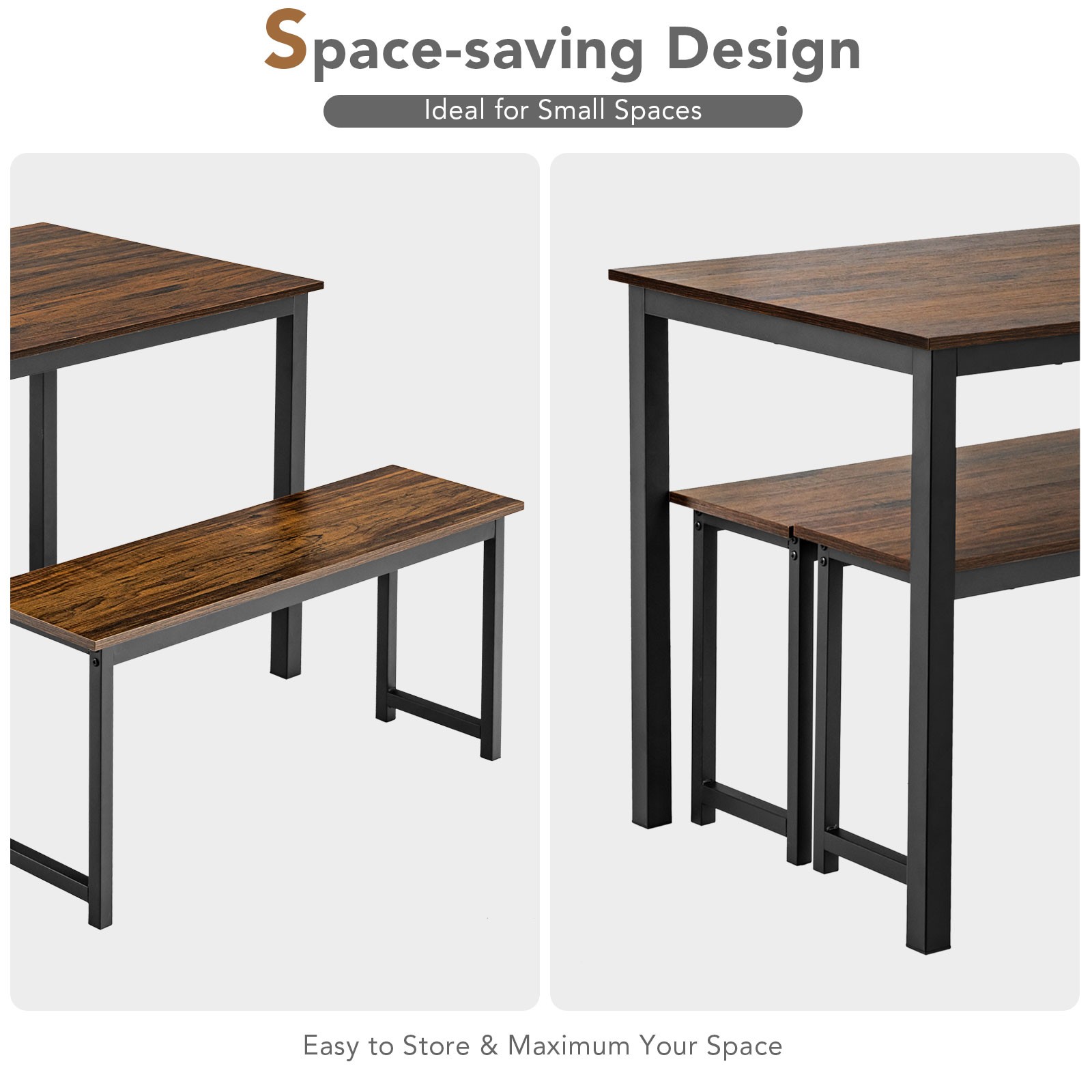 Topbuy 3pcs Dining Table Set for 4 Modern Industrial Counter Height Kitchen