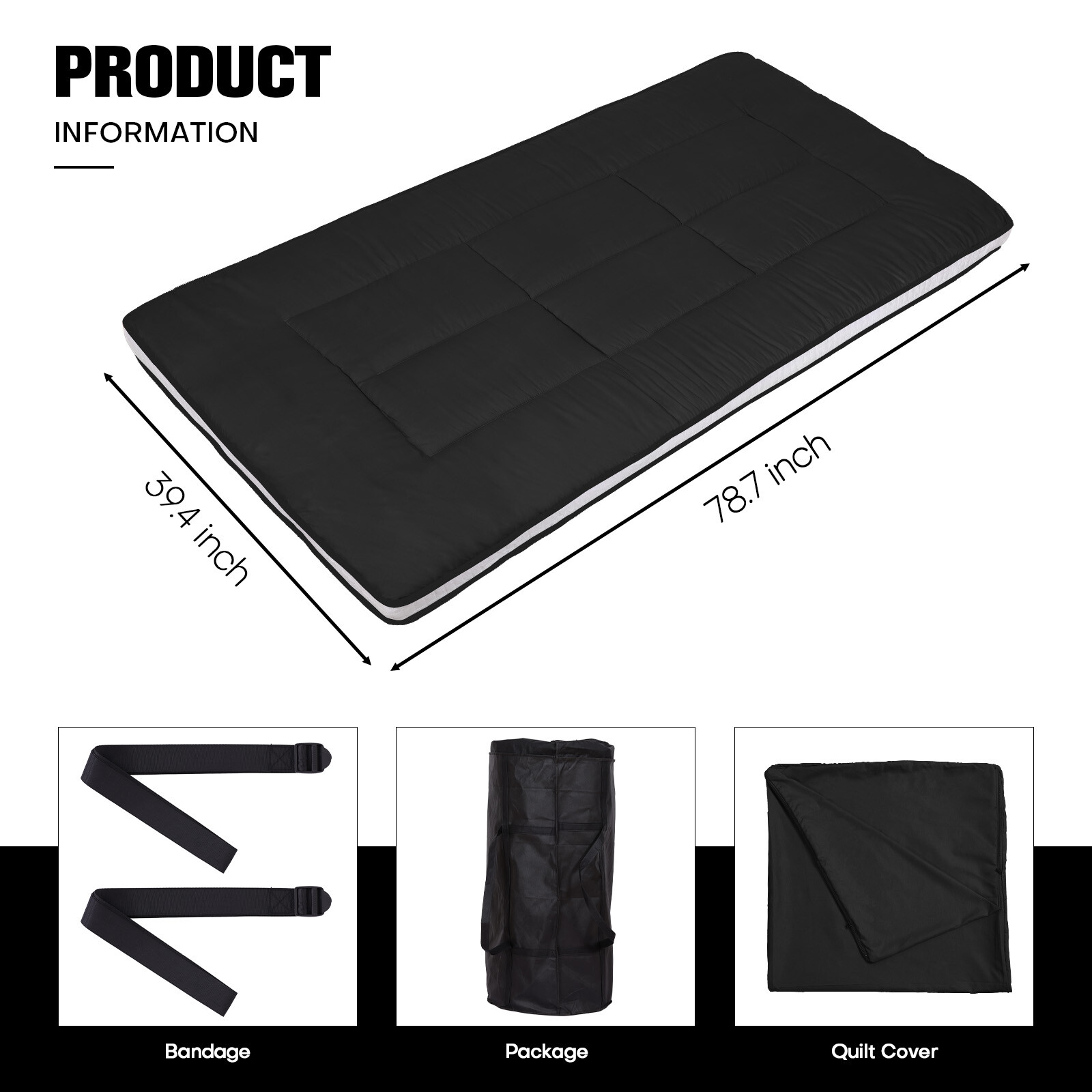 Folding Sleeping Pad Thick Japanese Floor Lounger Guest Quilted Bed Mattress