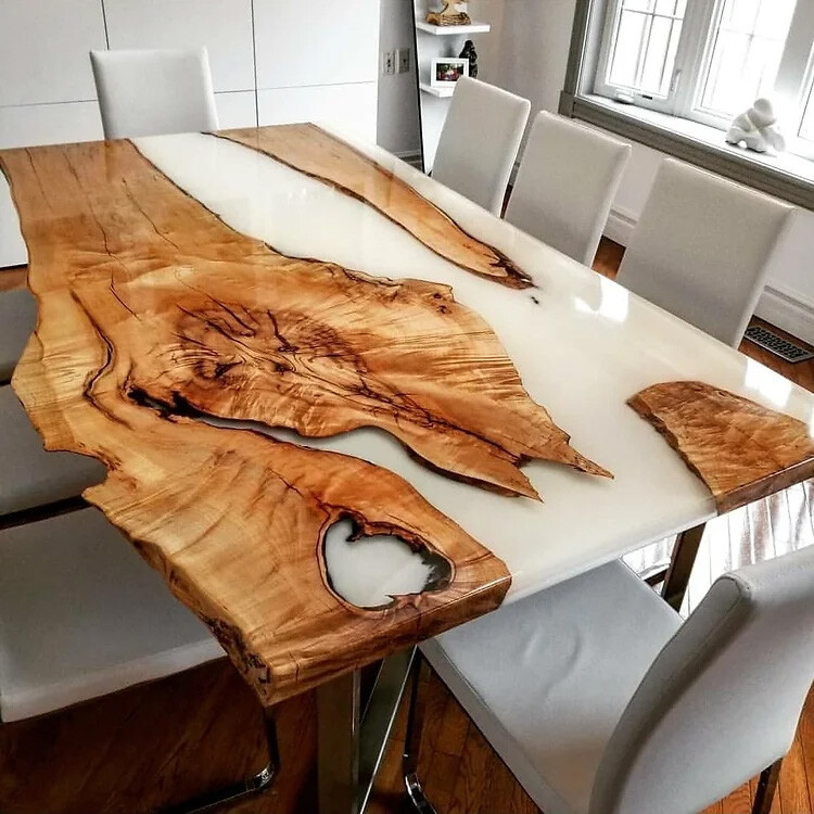 White Epoxy Dining Table Top, Live Edge Dining Tables, Custom Resin Table Tops