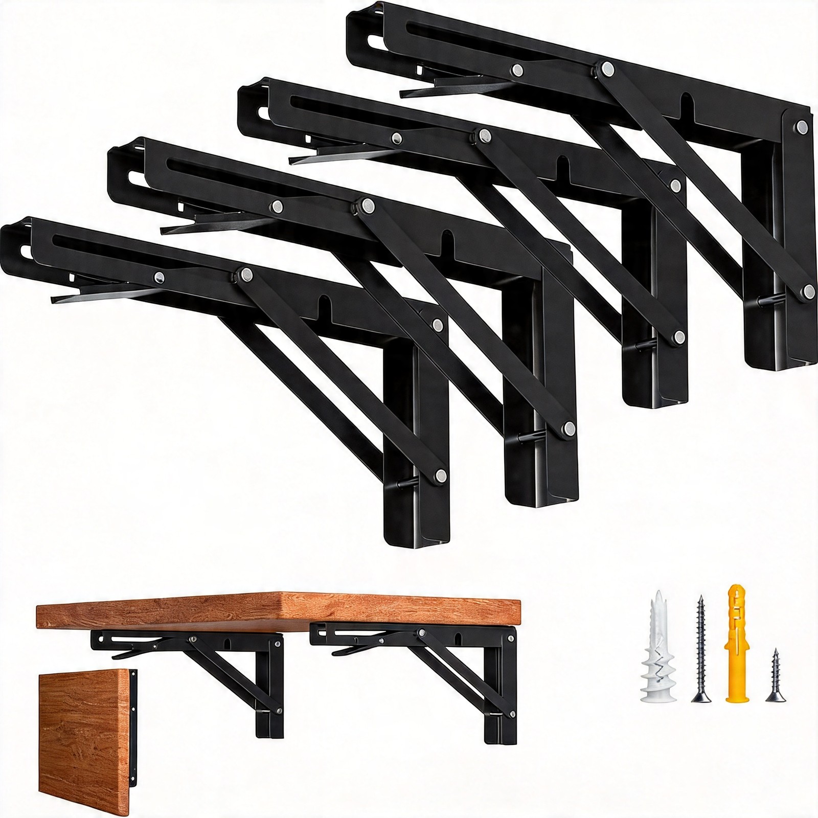 NEW 12 Inch Folding Shelf Brackets Heavy Duty Collapsible Wall Brackets 4PCS