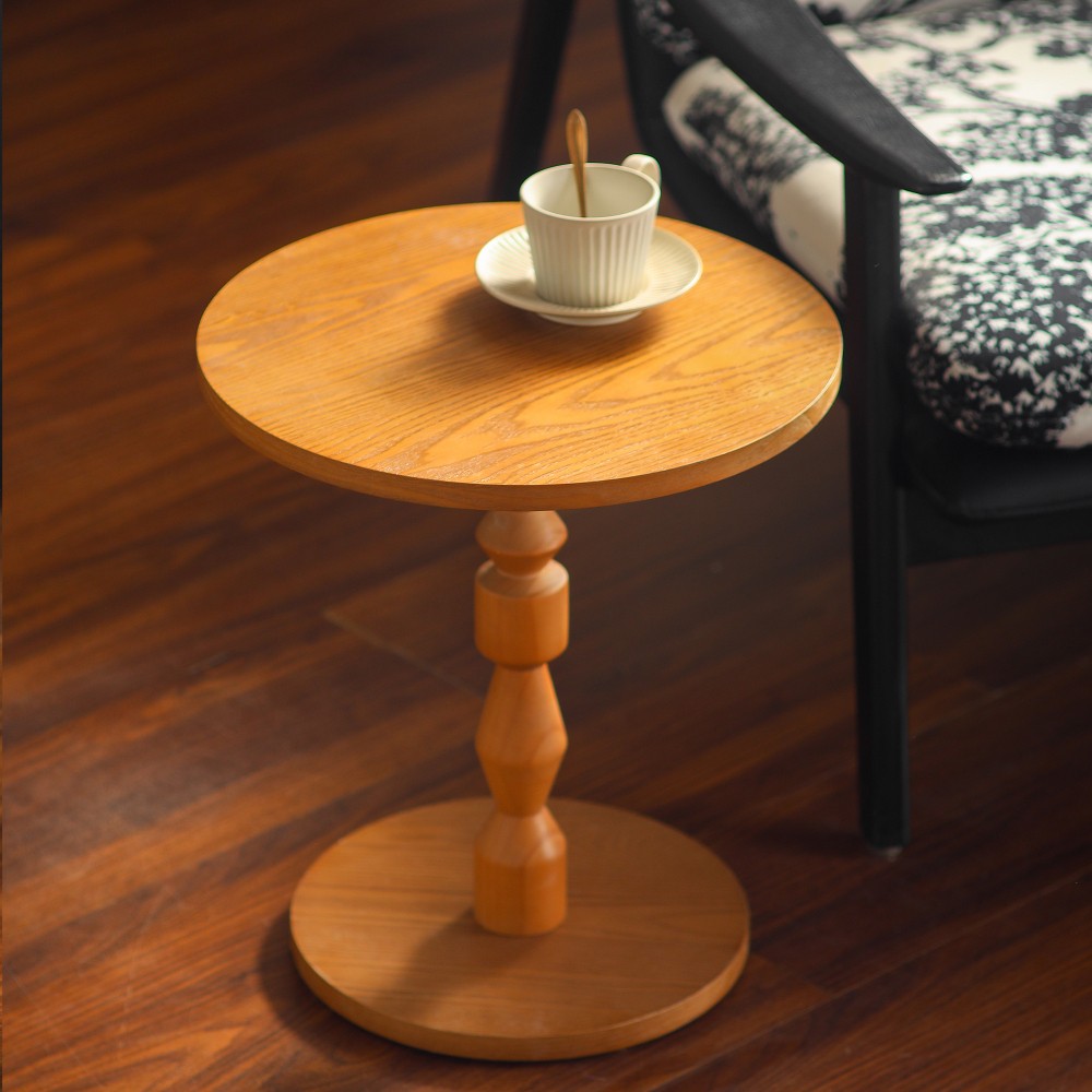 Round Side Table with MDF Tabletop Solid Wood Spindle Leg Light Oak Living Room