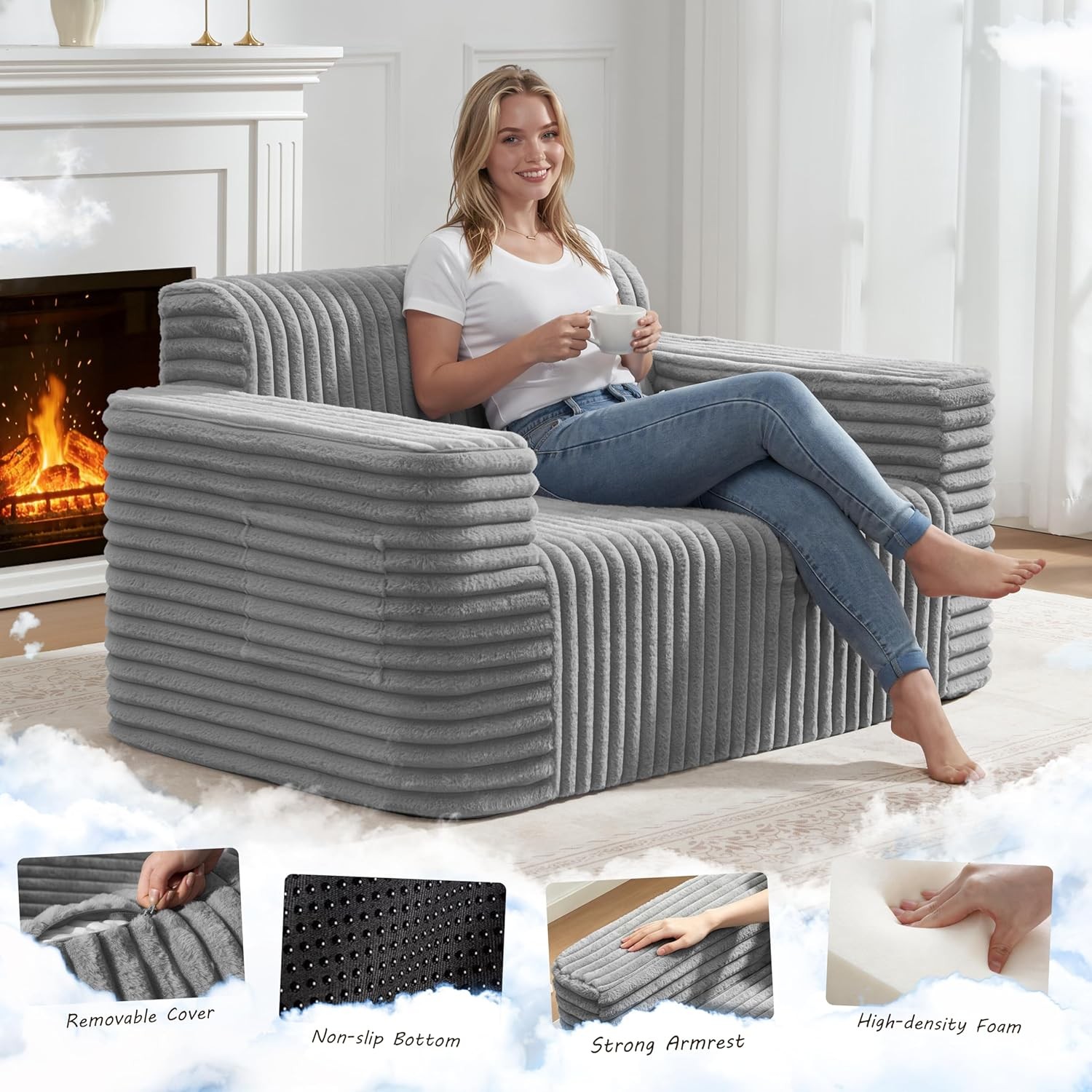 Sofa Couch Cloud Loveseat, Memory Foam Couch with Pillow No Assembly Need,