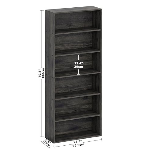 Charcoal Grey 6 Tier Bookshelves & Bookcases – Floor Standing Display Storage