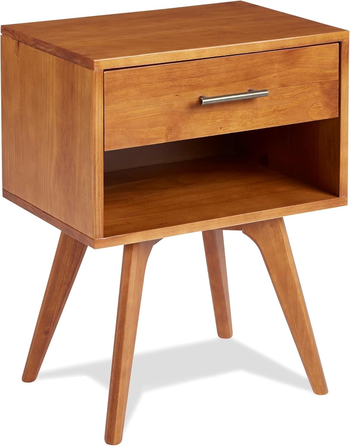 Mid Century Modern One Drawer Nightstand/Constructed of Solid Wood/Castanho Fini