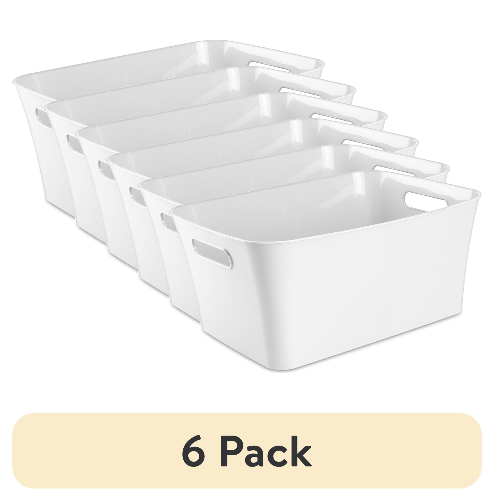 6 pack White Plastic Storage Bin 15.5 in x 11.4 in x 7 in