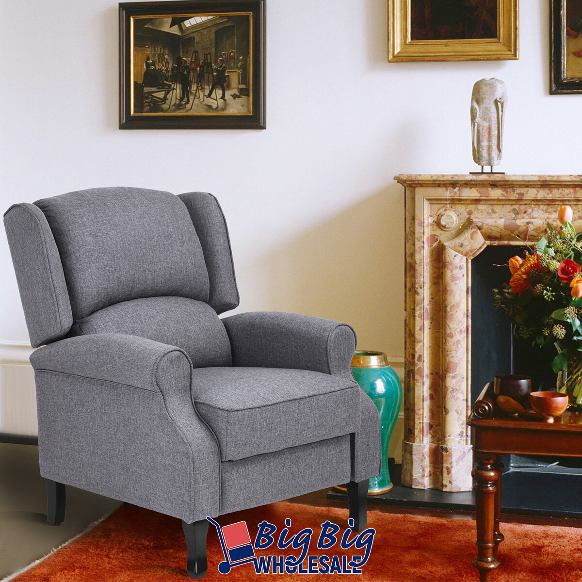 Fabric Recliner Chair Lounge Single Armchair Manual Push Back Living Room Couch