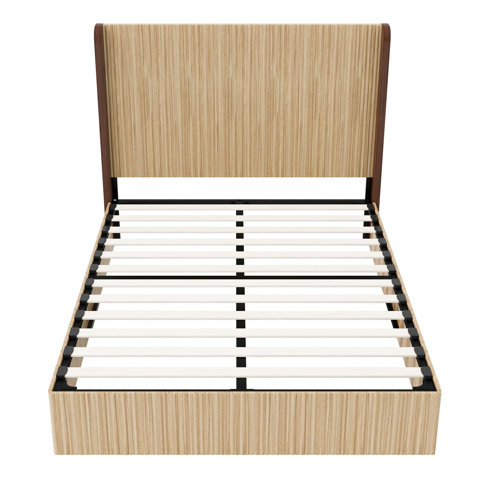 Queen Platform Bed Frame with Headboard, Natural Wood Finish