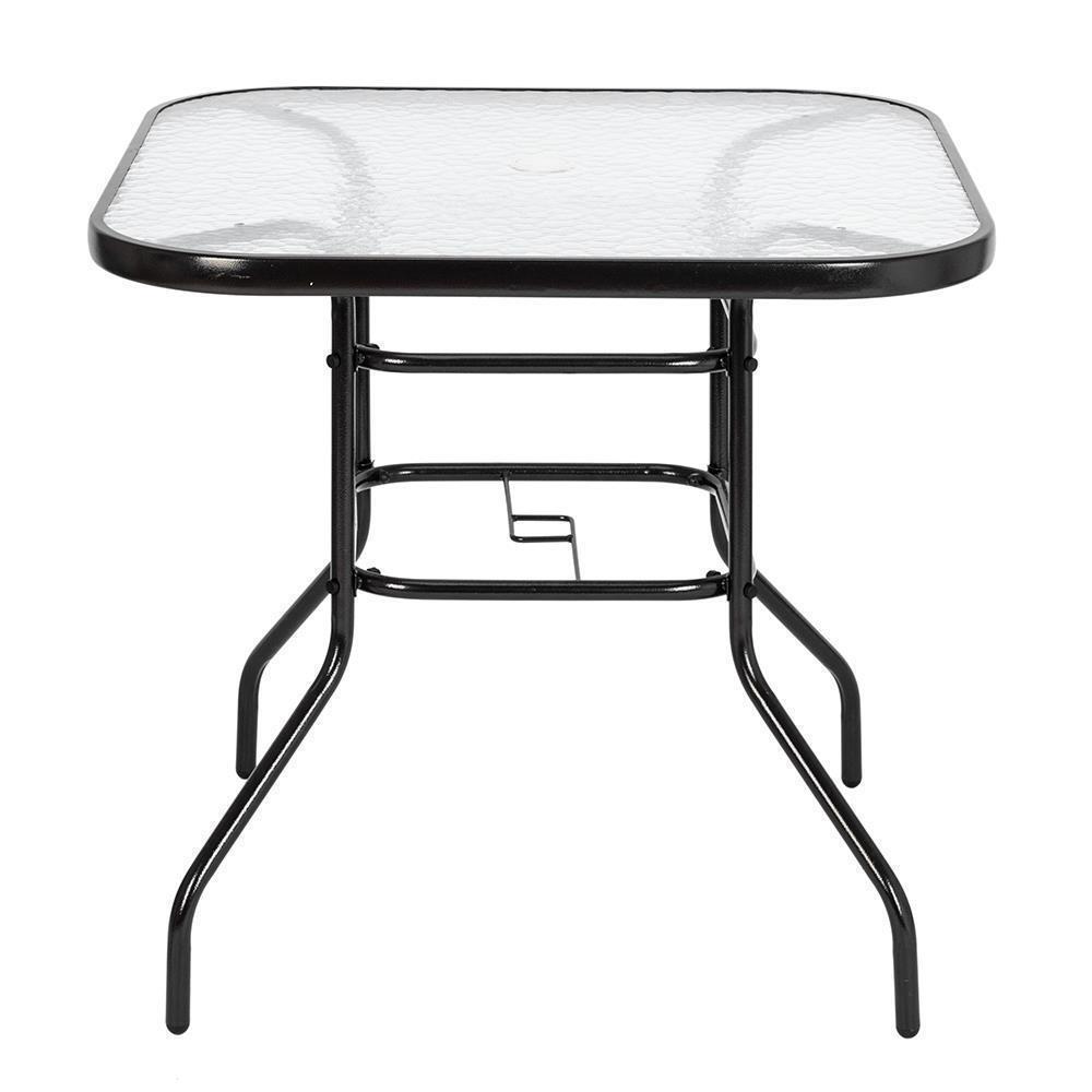 32″ Tempered Glass Top Square Table W/Umbrella Hole Steel Outdoor Beach