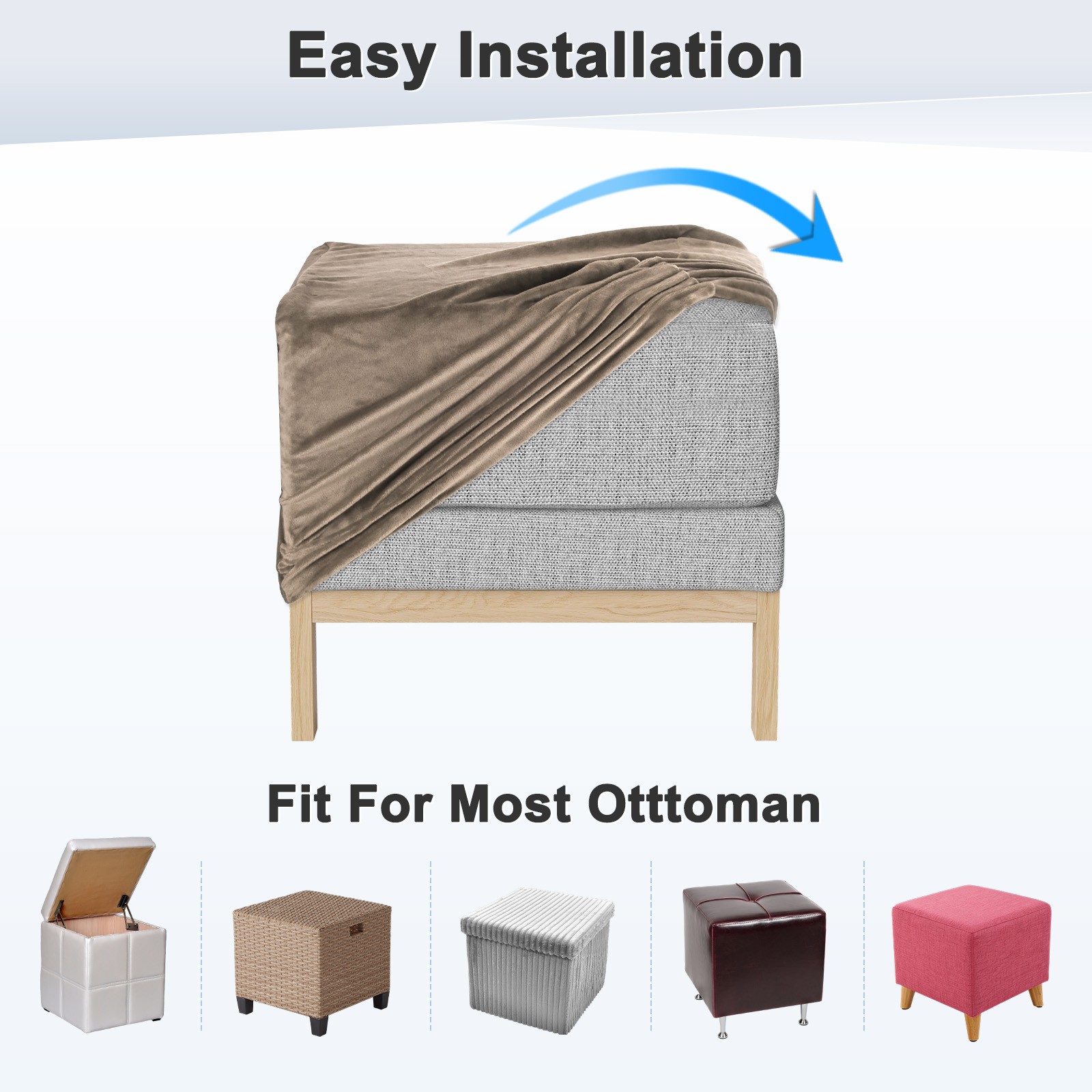 1-Pack 13″x13″x15″ Stretch Square Ottoman covers Footstool Protector Light Brown