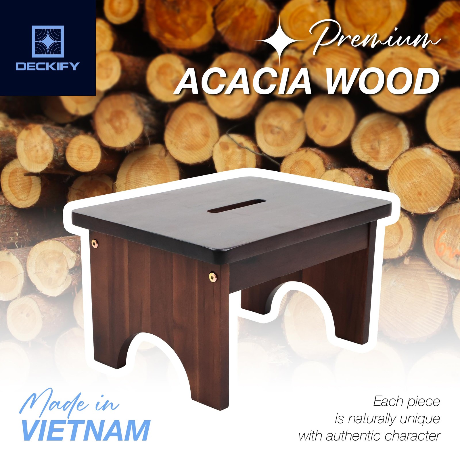 Wooden Step Stool 600 Lbs Acacia Wood 9 Inch Height – Non-Slip for Bed