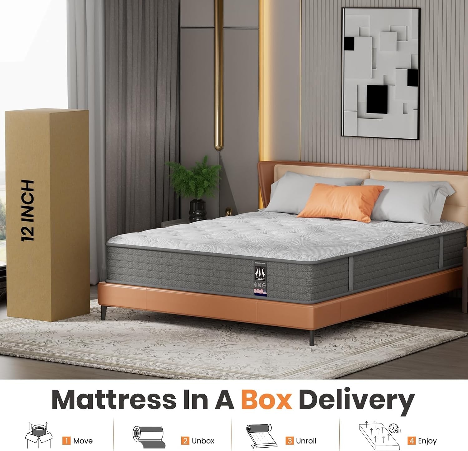 Twin XL Mattress 12″ Hybrid Mattress – Medium-Plush Support- Made in –