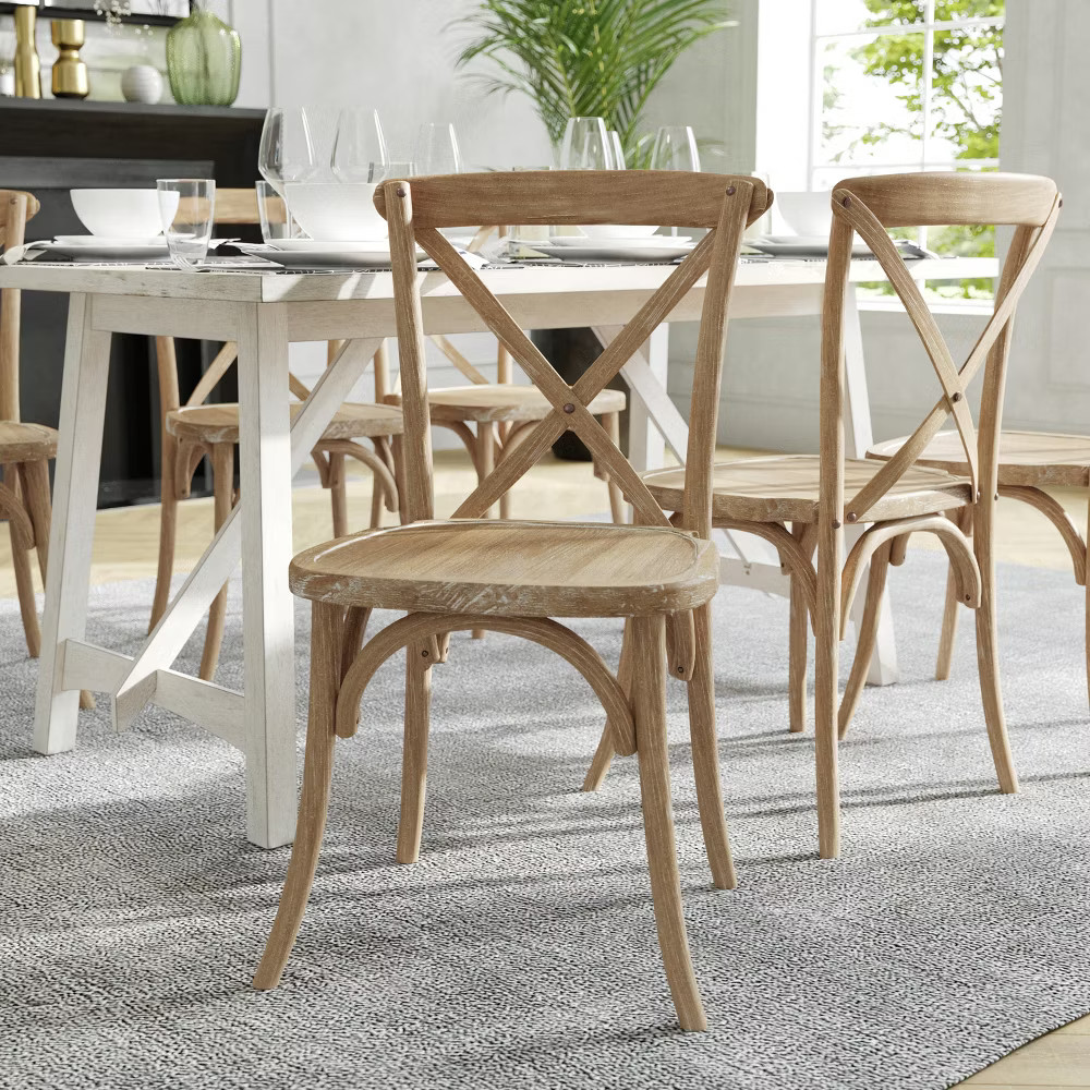 Flash Furniture Advantage Medium Natural With White Grain X-Back Chair