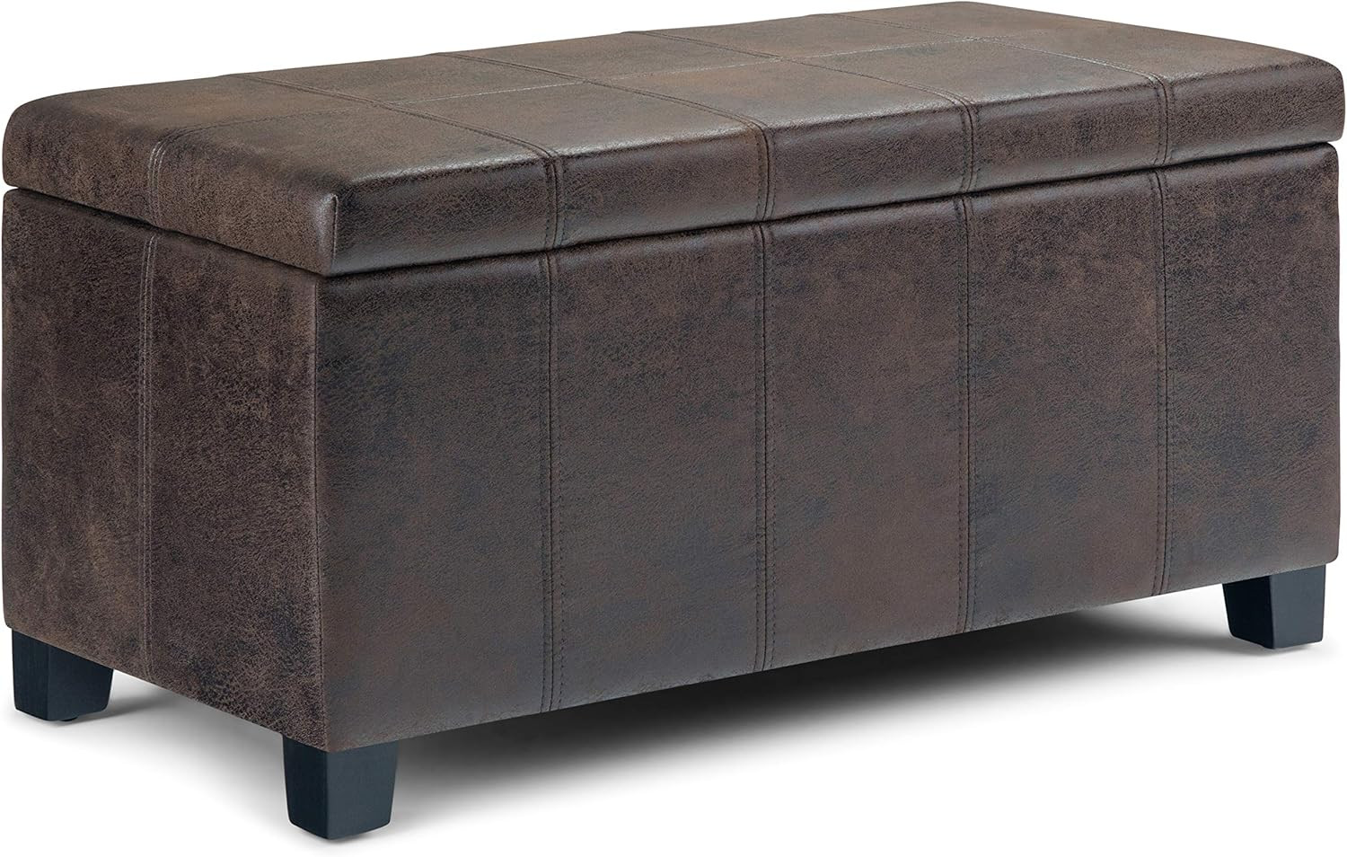 Dover Storage Ottoman Bench – 36 Inch Wide Upholstered Vegan Leather Rectangular