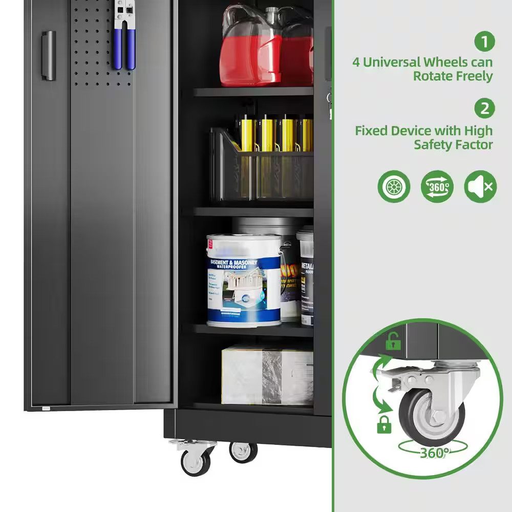 32 In.W X 71 In.H X 16 In.D Steel Rolling Freestanding Cabinet with 5-Adjustable