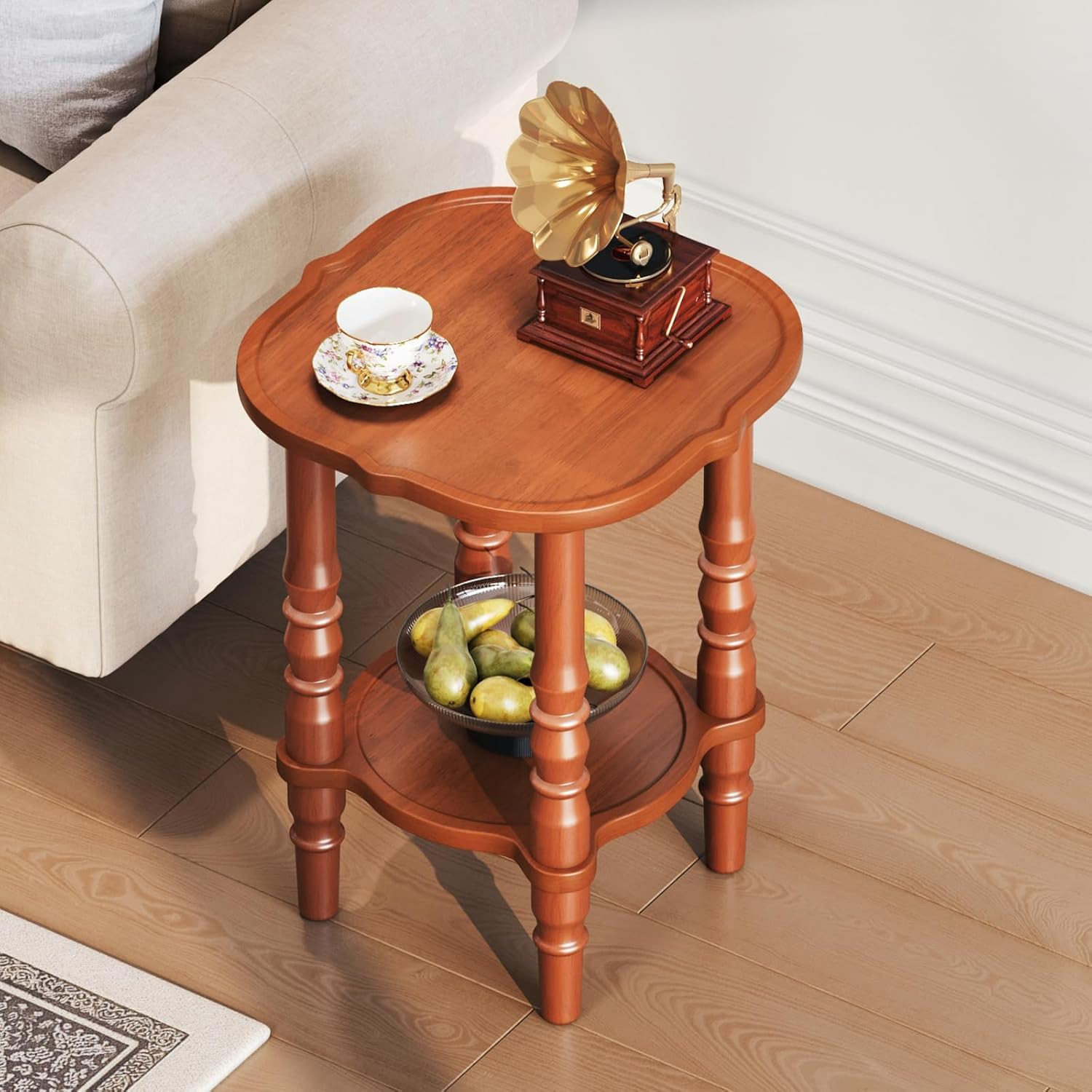 Retro Brown Solid Wood End Table – Small Nightstand for Any Room
