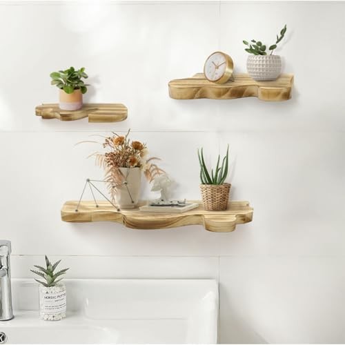 3 Sets Small Floating Shelves for Wall, 3 Size Rustic Live Edge Floating
