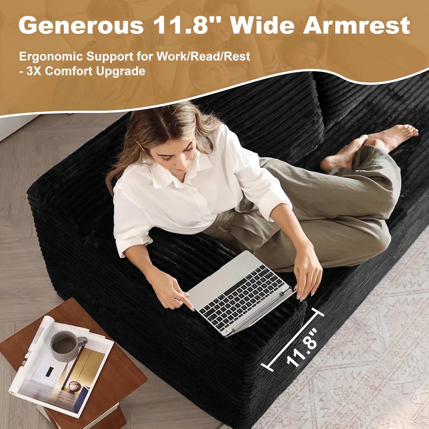 135″ Oversized U Shaped Modular Sectional Sofa Corduroy Deep Seat Couch