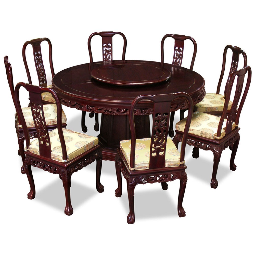 US Seller – Dark Cherry Rosewood Queen Anne Imperial Dragon Round Dining Set