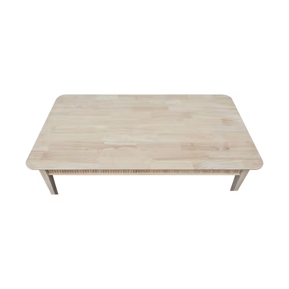 Haven 52 In. Unfinished Rectangular Solid Wood Coffee Table with Fluted Edge