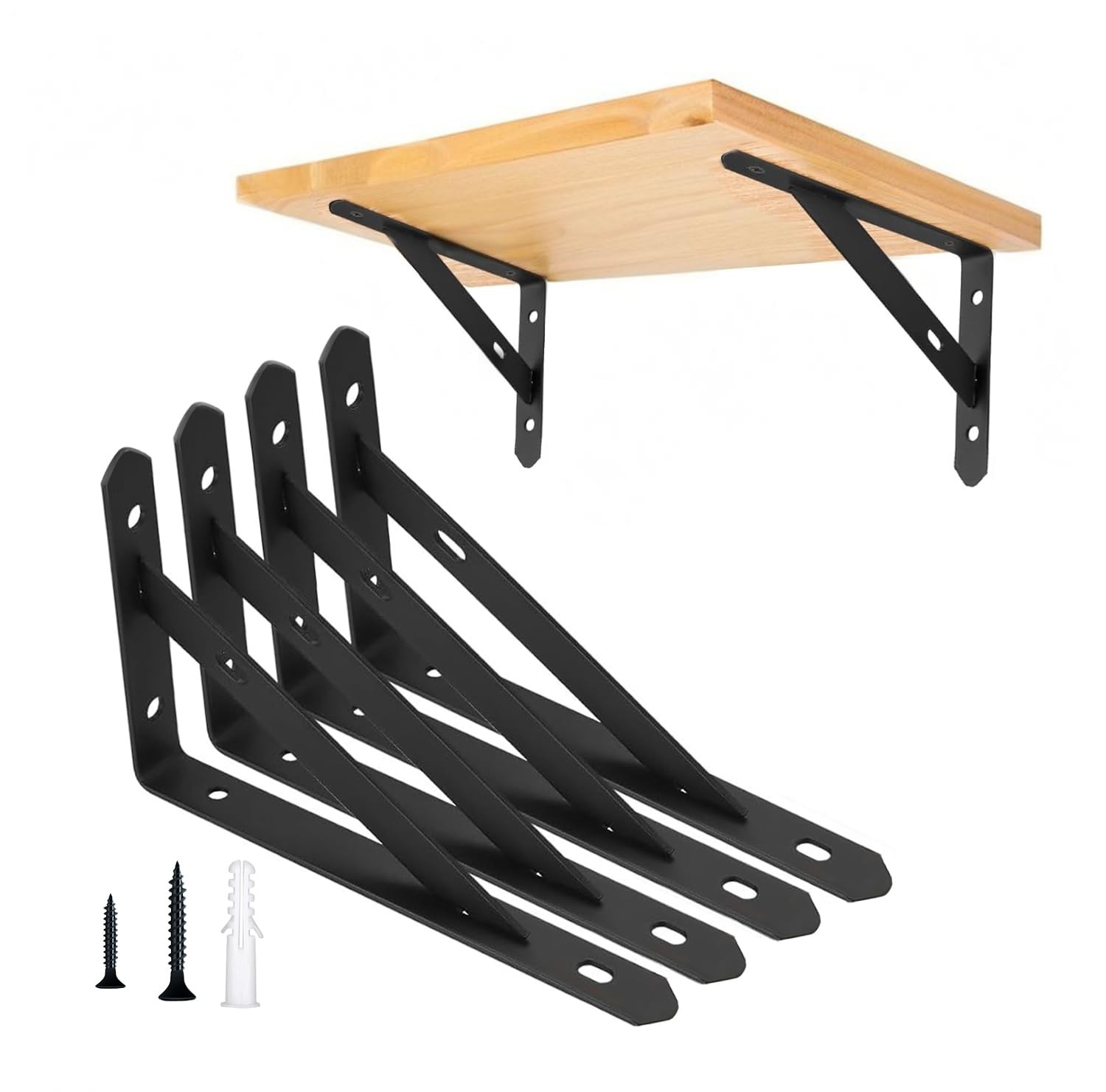4 Pack Heavy Duty Shelf Brackets,5 in X 8 in Metal L Wall Mount Brackets, Black