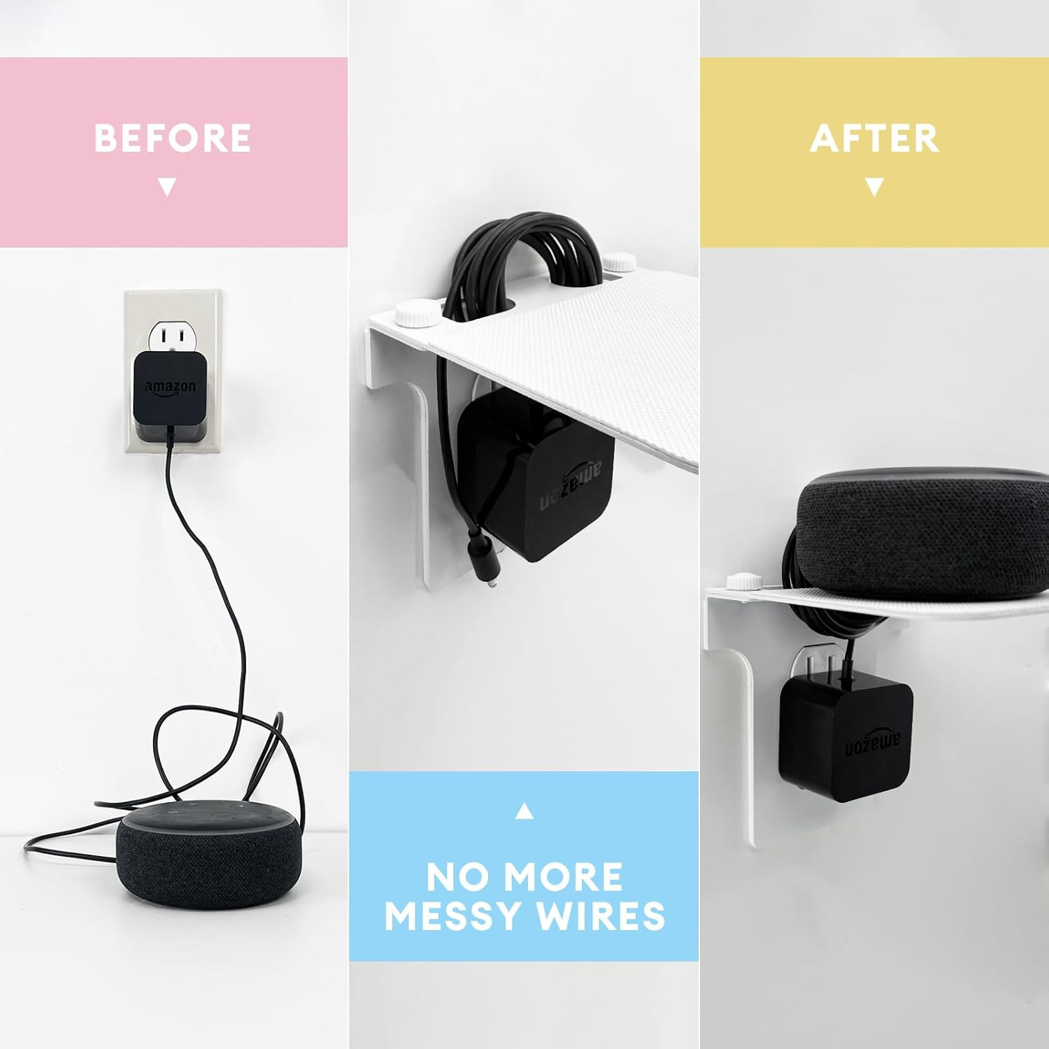 Metal Outlet Shelf with Built-In Cable Management, No-Drill Wall Organizer for B
