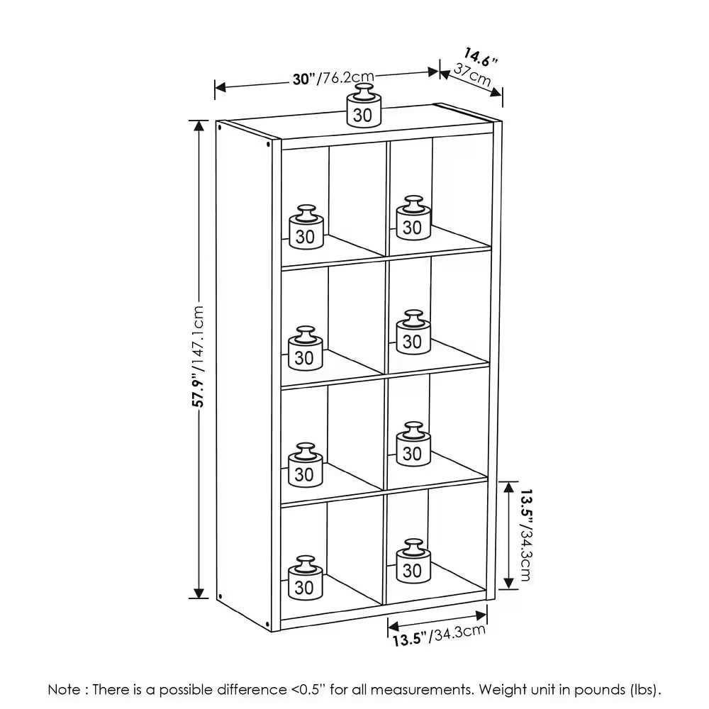 Cubicle 58 In. Tall White Wood 8-Shelf Open Back Bookcase