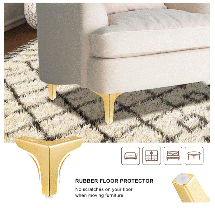 4 Inch Metal Furniture Legs, Gold/Chrome Set of 4 Modern Diamond Triangle