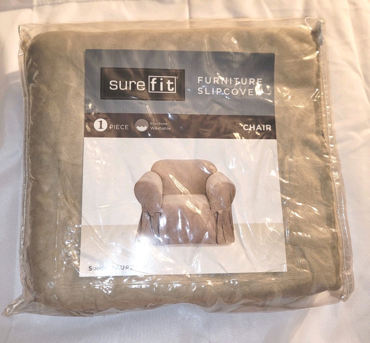Sure Fit Taupe Suede Slipcover Soft Suede One Piece Chair Relaxed Fit Suede NEW