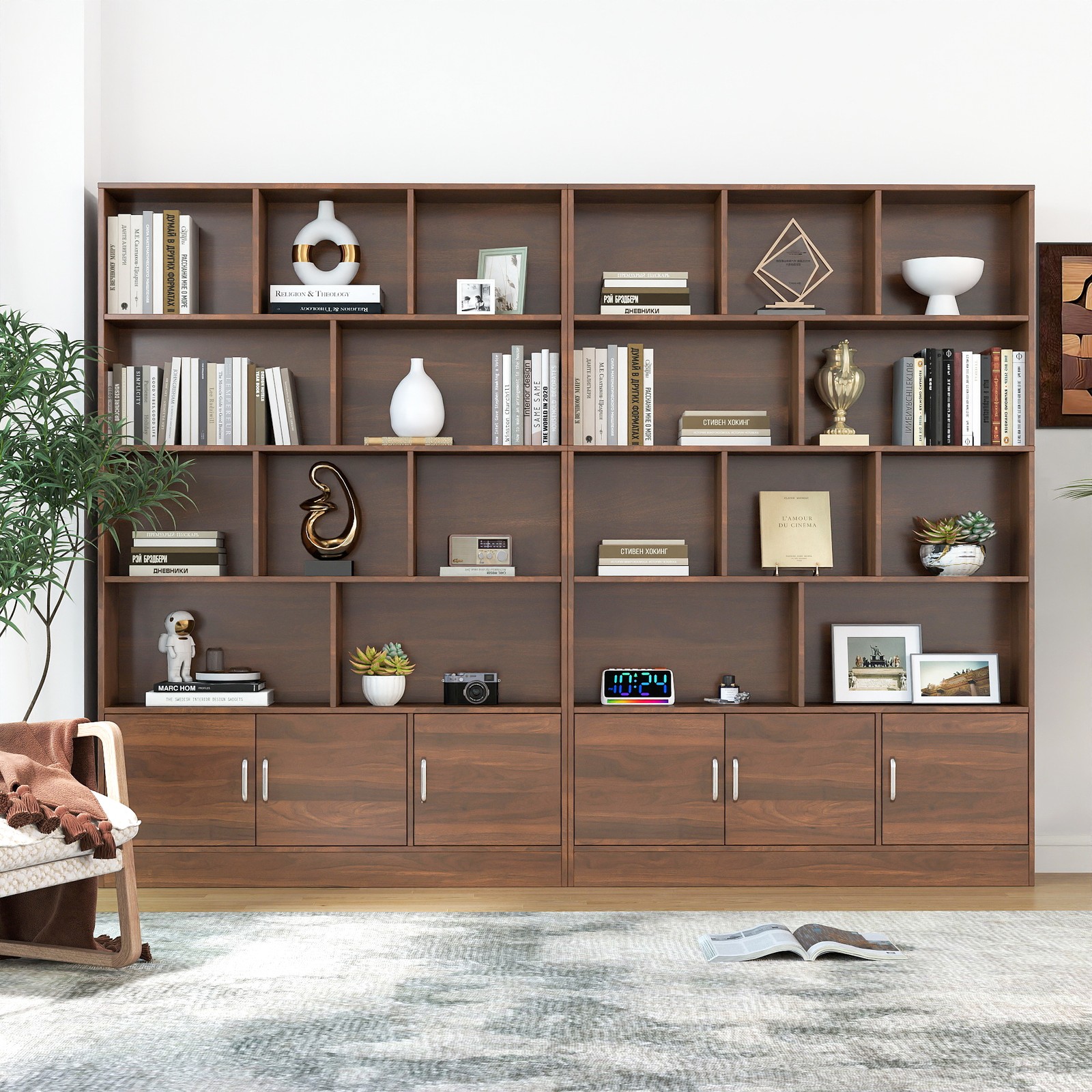 70.87″ Tall 10 Cube 3 Door Bookshelf, 4-Tier Storage Cabinet Organizer